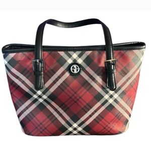 Giani Bernini Red Plaid Tote with Black Handles